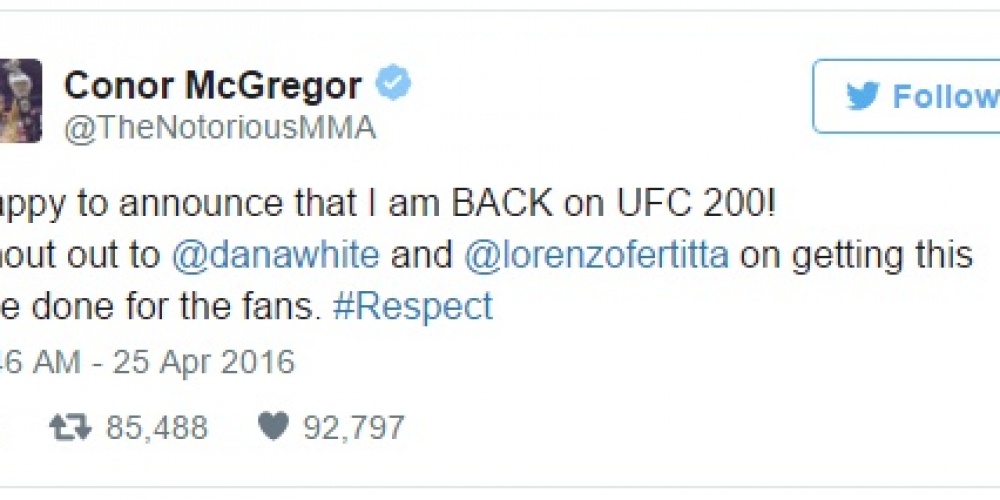 Conor McGregor vecht niet op UFC 200! 